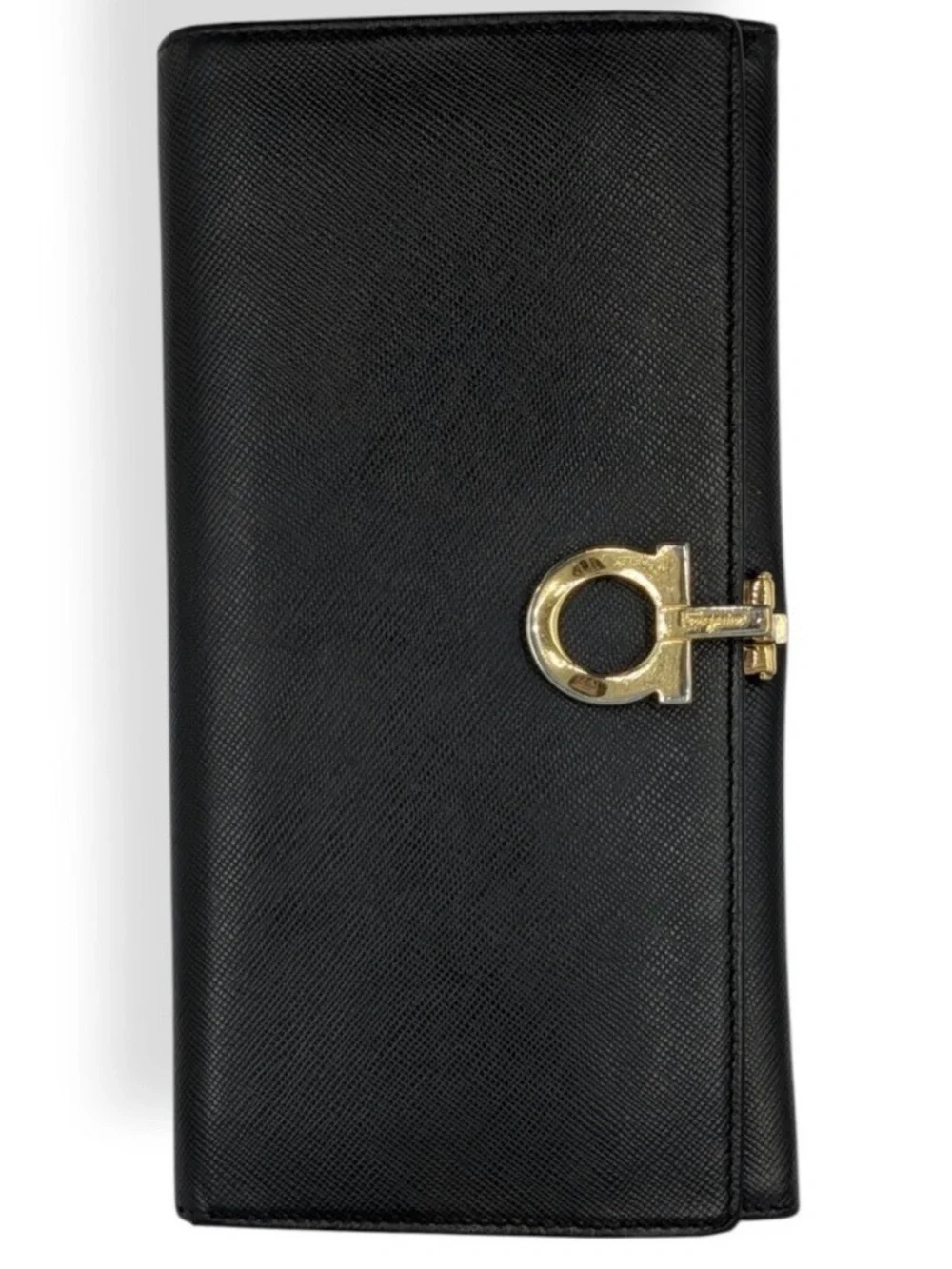 Salvatore Ferragamo  Black Women's Leather Wallet with Gold Accent